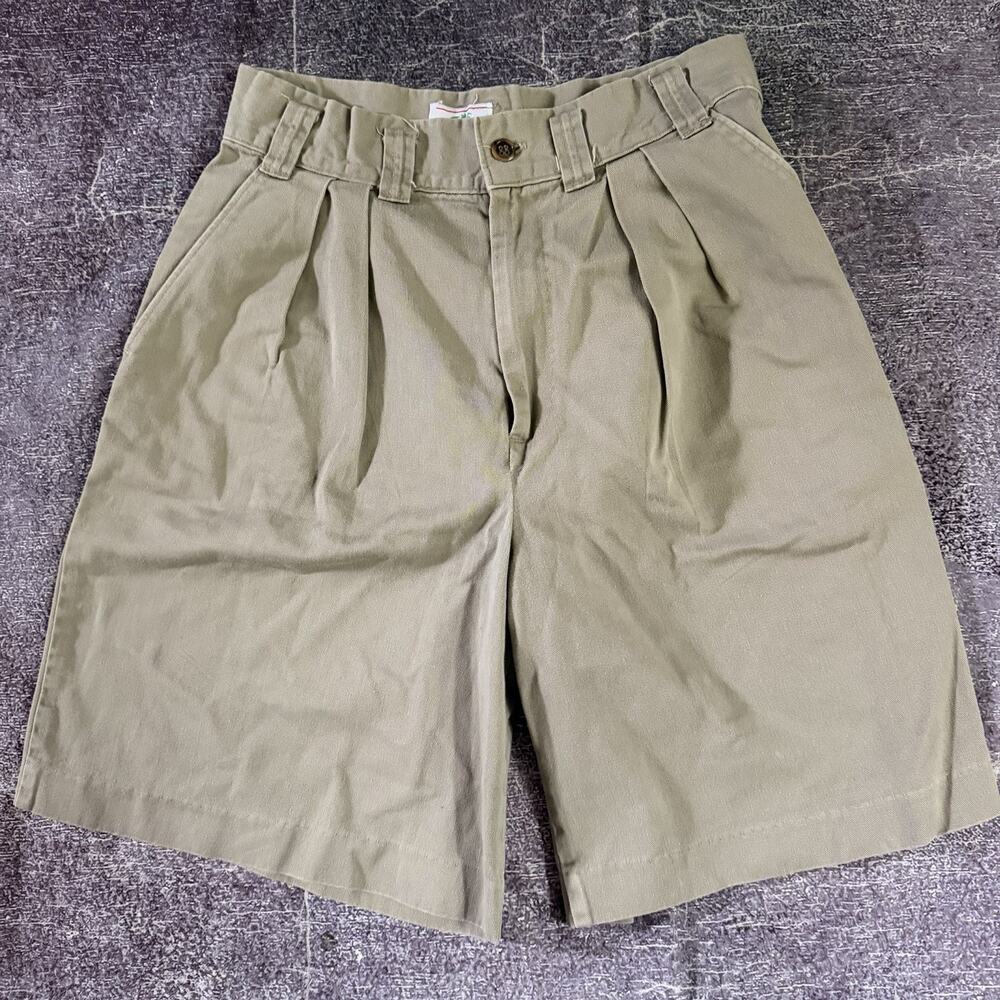 Women's Vintage 90's Palmetto's 8" Tan Brown Safari Pleat Chino Mom Shorts Sz 29